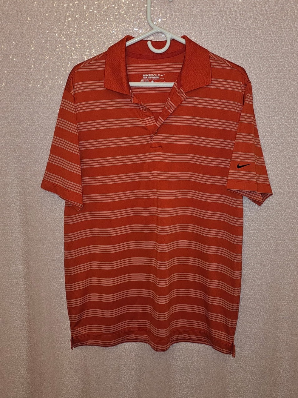 Nike Men’s Red-Orange Striped Polo Shirt